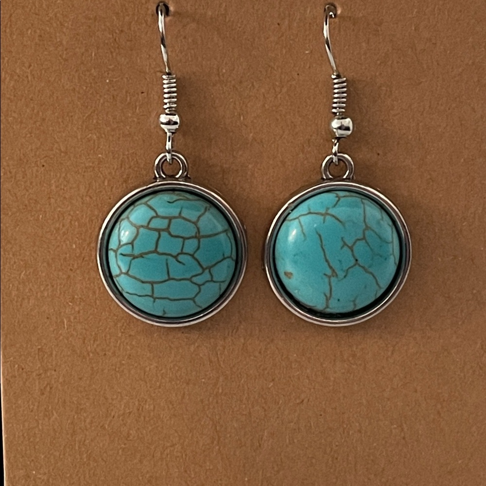 Turquoise and Silver Round Earrings